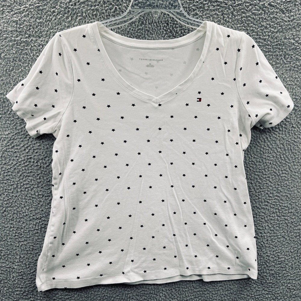 Tommy Hilfiger Women Tee Shirt 0X Star Celestial Indie Soft V Neck Preppy Casual